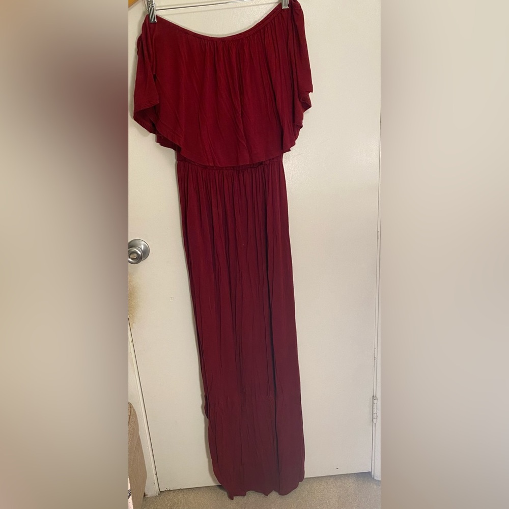 Burgundy off shoulder maxi dress